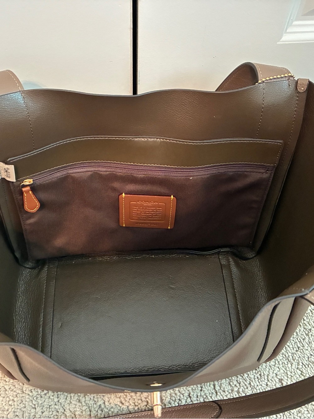 COACH Tote Dark Stone Pebbled Leather Hadley Tote - Picture 5 of 8